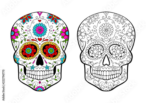 set of sugar skulls coloring page