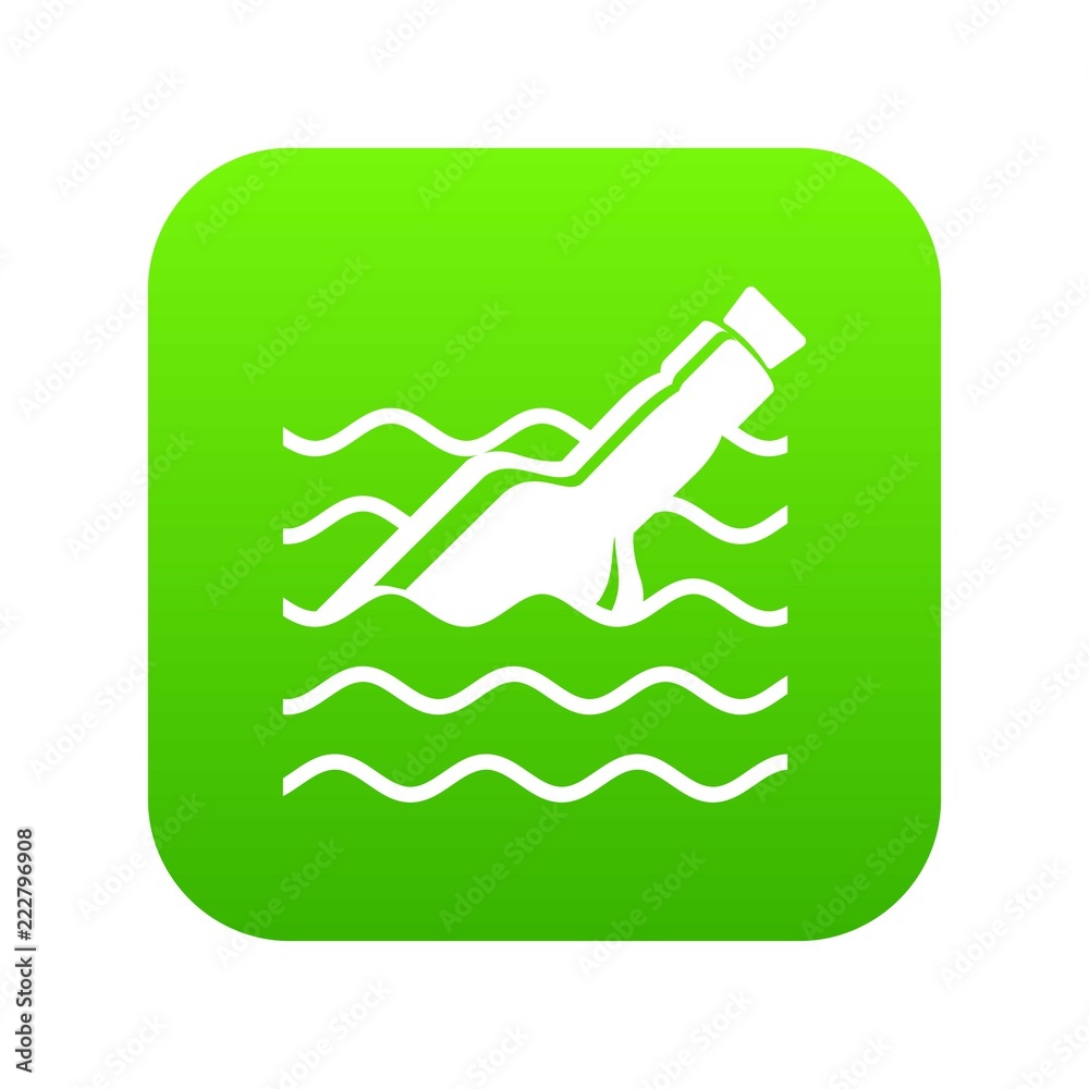 Message in bottle icon green vector isolated on white background