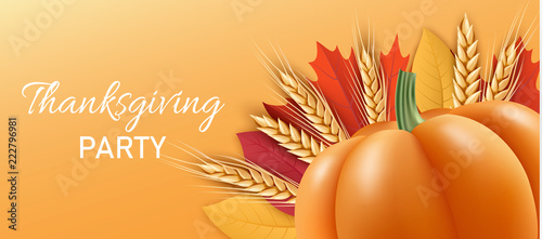 Thanksgiving party concept banner. Realistic illustration of thanksgiving party vector concept banner for web design