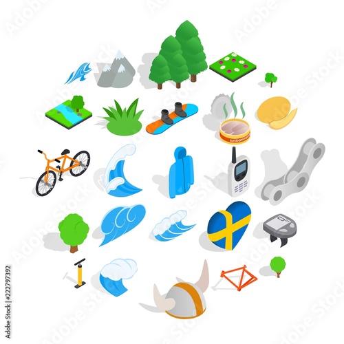 Unity with nature icons set. Isometric set of 25 unity with nature vector icons for web isolated on white background