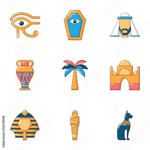 Old egypt icons set. Cartoon set of 9 old egypt vector icons for web isolated on white background