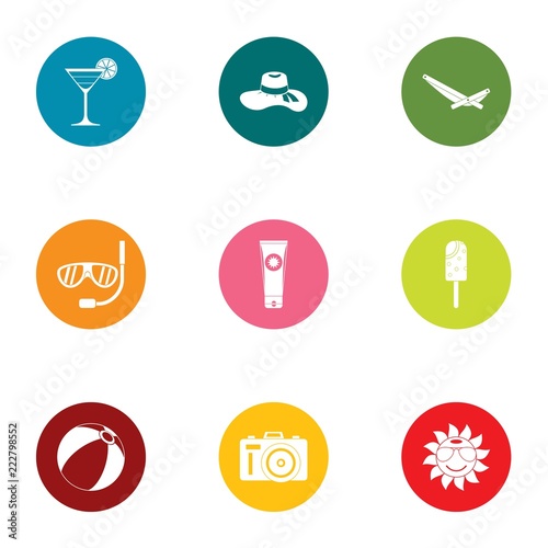 Tourist photo icons set. Flat set of 9 tourist photo vector icons for web isolated on white background