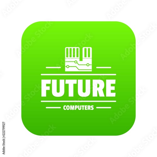 Future computers icon green vector isolated on white background