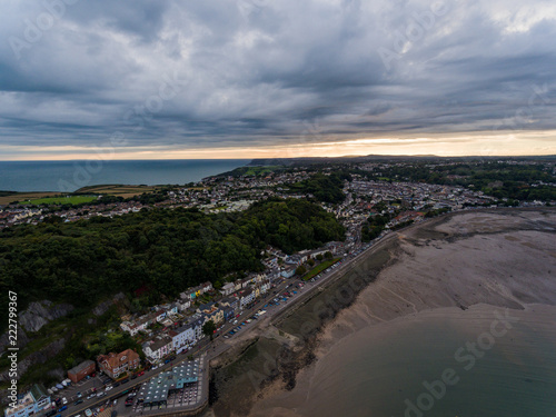 An aerial view of the Mumbles coastline in Swansea, South Wales, UK