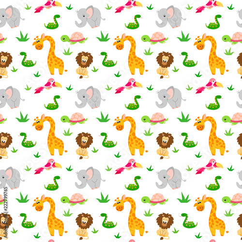 Seamless pattern with drawings of animals  children s theme with wild animals.