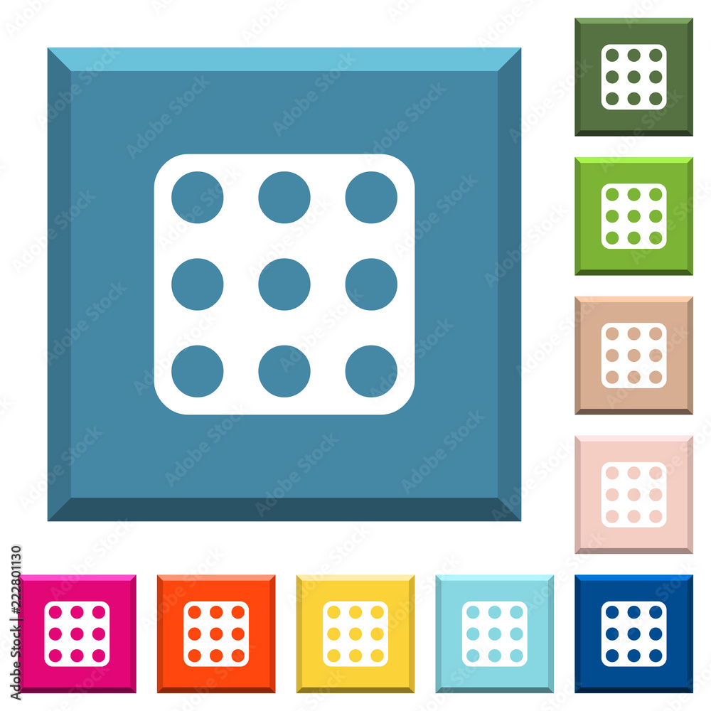 Domino nine white icons on edged square buttons Domino nine white icons on edged square buttons