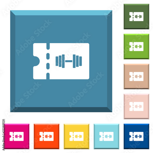 Gym discount coupon white icons on edged square buttons
