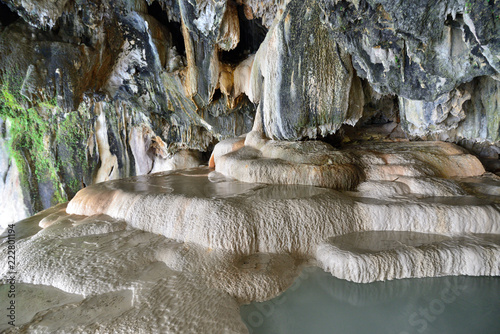 Armenia, rock formations in the cave with natural hot water, under 
