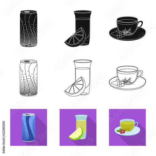Vector illustration of drink and bar icon. Collection of drink and party vector icon for stock.