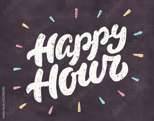 Happy hour. Chalkboard sign.