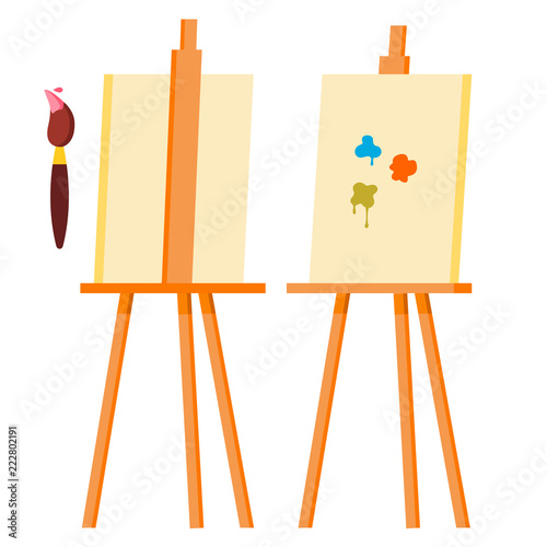 Easel Vector. Painting Art Icon Symbol. Brush. Canvas For Sketch. Isolated Cartoon Illustration