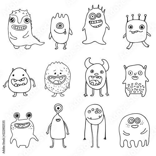 set of cute doodle monsters