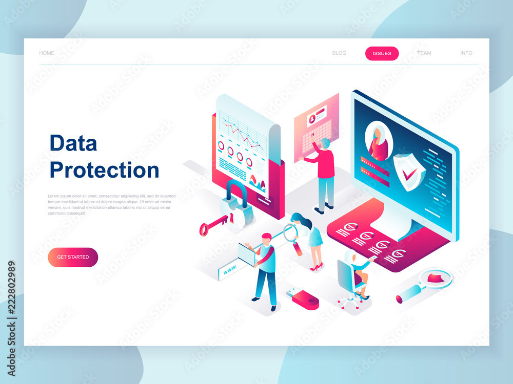 Modern flat design isometric concept of Data Protection for banner and website. Isometric landing page template. Credit card check and software access data as confidential. Vector illustration.