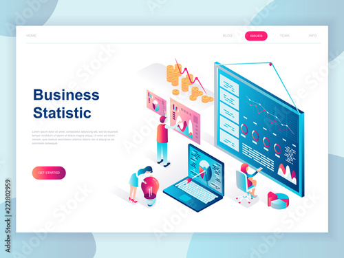 Modern flat design isometric concept of Business Statistic for banner and website. Isometric landing page template. Consulting for company performance, analysis. Vector illustration.