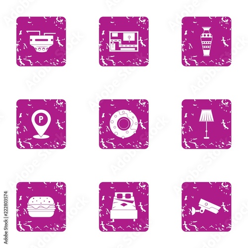 Parking location icons set. Grunge set of 9 parking location vector icons for web isolated on white background photo