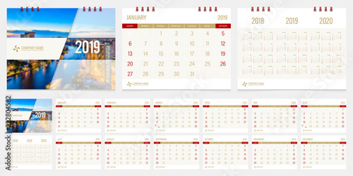 2019 calendar week start Sunday corporate business luxury design layout template vector.