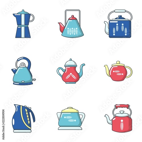 Tea boiler icons set. Cartoon set of 9 tea boiler vector icons for web isolated on white background