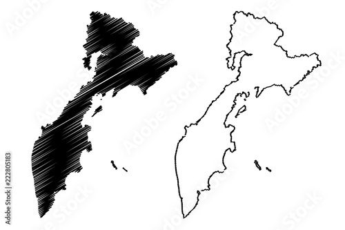 Kamchatka Krai (Russia, Subjects of the Russian Federation, Krais of Russia) map vector illustration, scribble sketch Kamchatka Krai map