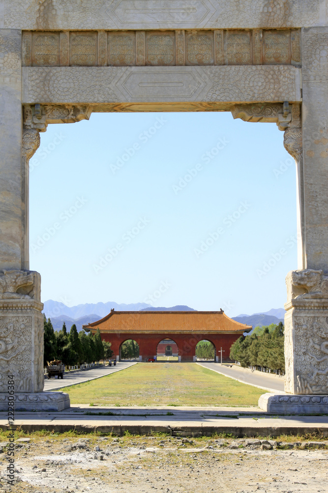 Great Stone arch and Great Red Gate in the Eastern Royal Tombs of the Qing Dynasty, china