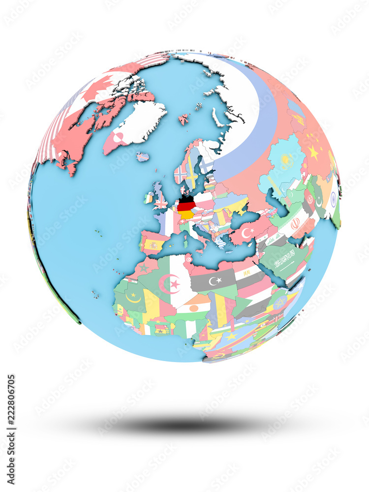 Obraz premium Germany on political globe with flags