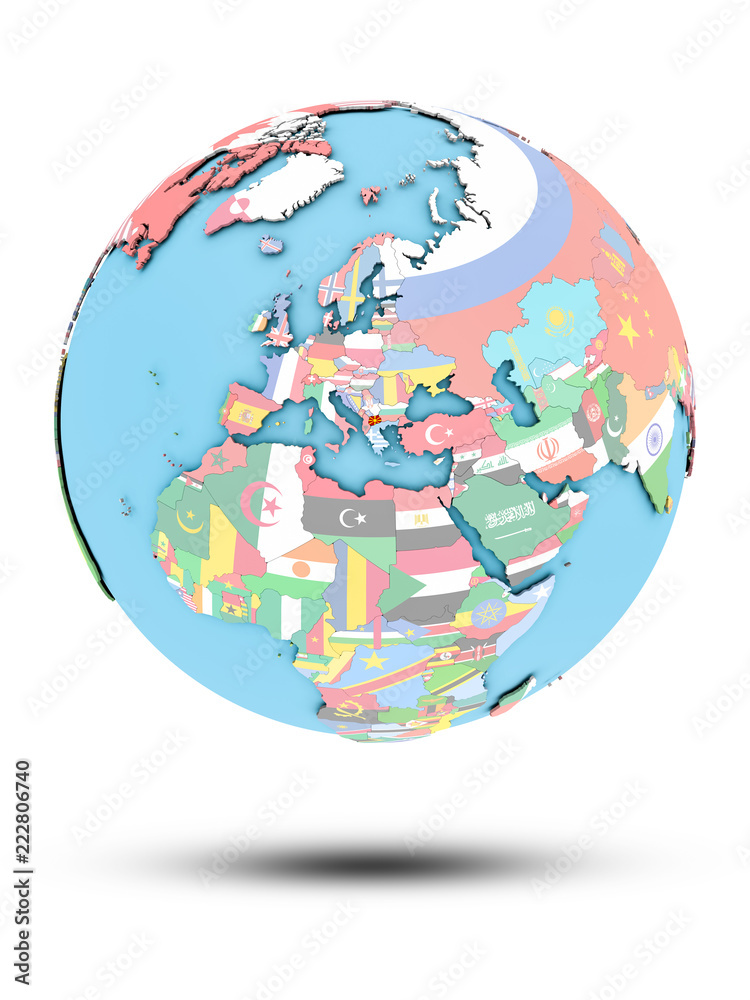 Macedonia on political globe with flags Macedonia on political globe with flags