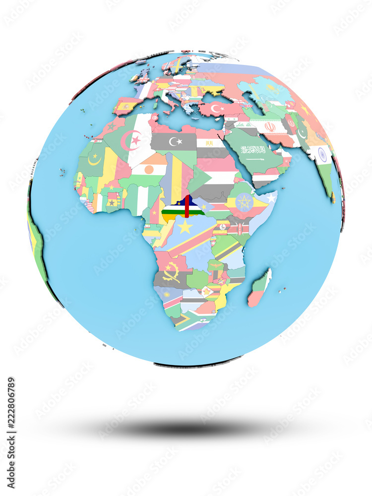 Central Africa on political globe with flags Central Africa on political globe with flags