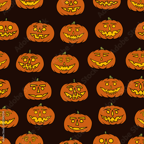 hand drawn jack-o-lantern seamless pattern - halloween background