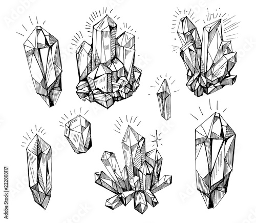 Set of cristals.  Hand drawn vector illustration