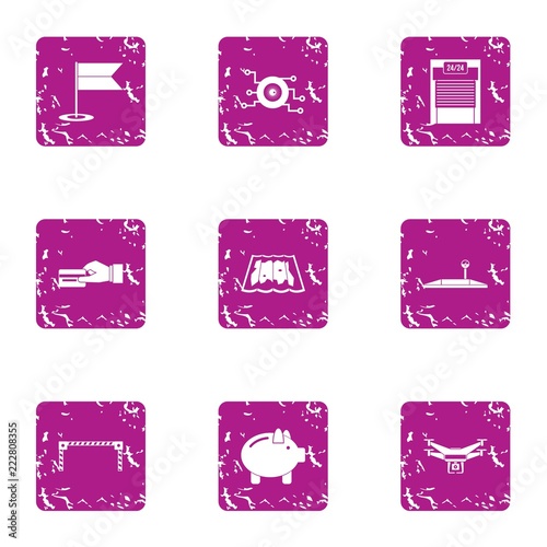 Delivery drone icons set. Grunge set of 9 delivery drone vector icons for web isolated on white background