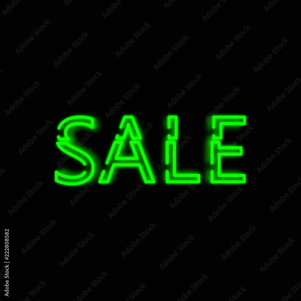 The neon text of the inscription sale.