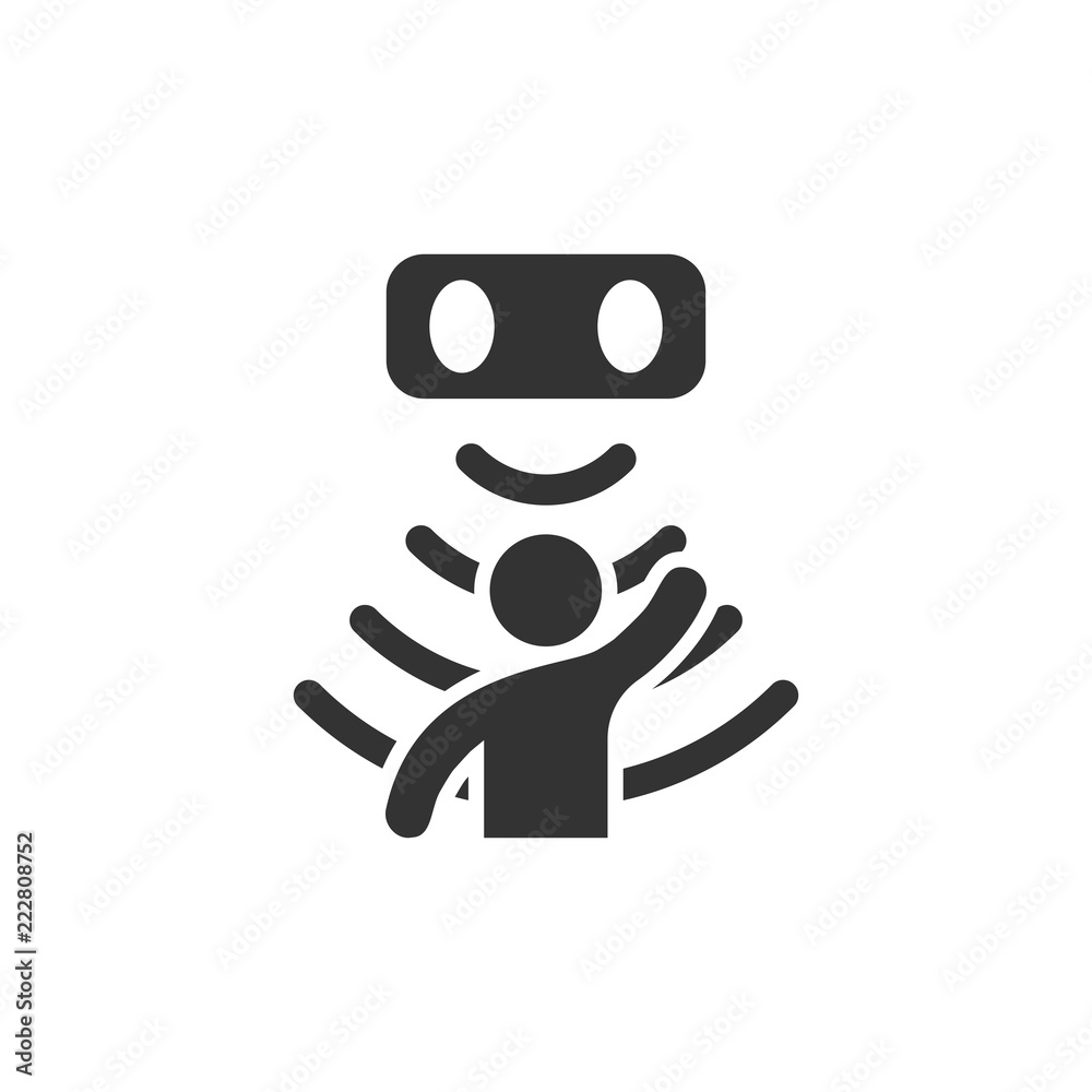 Motion sensor icon in flat style. Sensor waves with man vector illustration on white isolated background. People security connection business concept. Motion sensor icon in flat style. Sensor waves with man vector illustration on white isolated background. People security connection business concept.