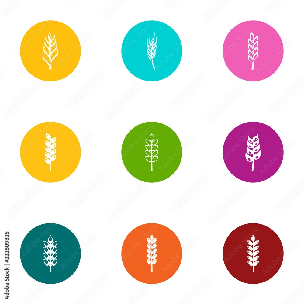 Grow rye icons set. Flat set of 9 grow rye vector icons for web isolated on white background