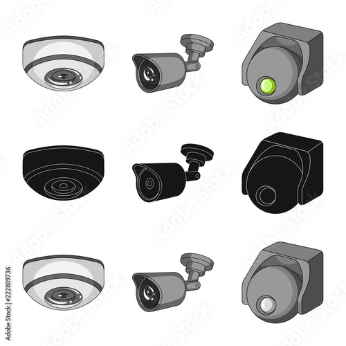 Vector illustration of cctv and camera symbol. Collection of cctv and system stock vector illustration.