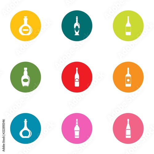 Wine bottle icons set. Flat set of 9 wine bottle vector icons for web isolated on white background