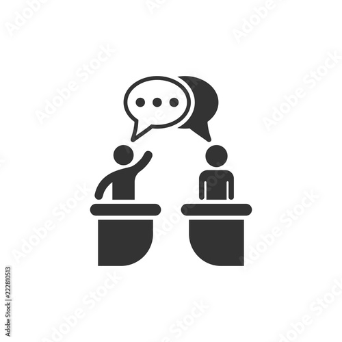 Politic debate icon in flat style. Presidential debates vector illustration on white isolated background. Businessman discussion business concept. photo