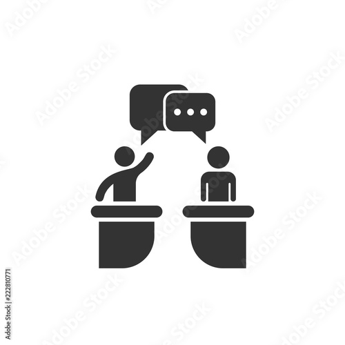 Politic debate icon in flat style. Presidential debates vector illustration on white isolated background. Businessman discussion business concept.