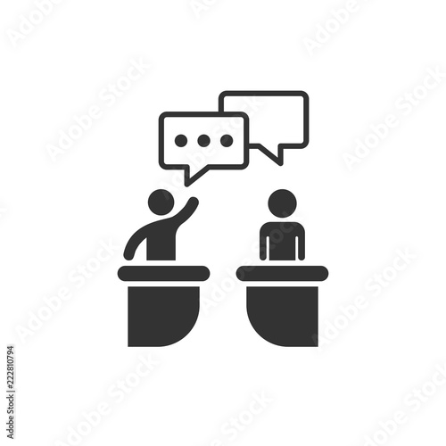 Politic debate icon in flat style. Presidential debates vector illustration on white isolated background. Businessman discussion business concept.