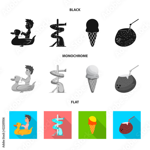 Vector illustration of pool and swimming icon. Collection of pool and activity stock symbol for web.