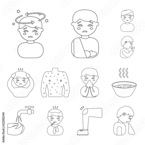 The sick man outline icons in set collection for design.Illness and treatment vector symbol stock web illustration.