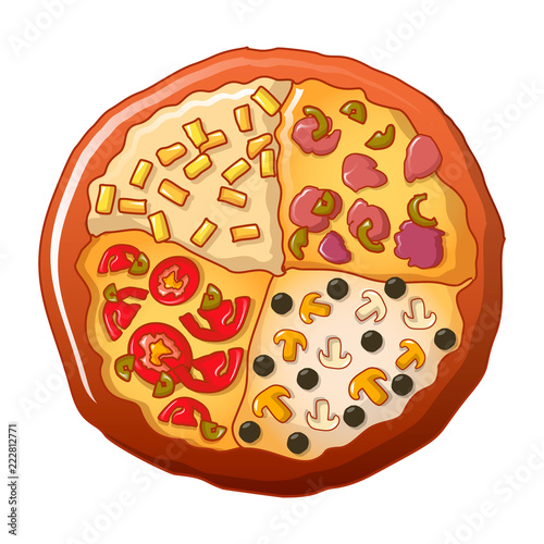 Four type pizza icon. Cartoon of four type pizza vector icon for web design isolated on white background