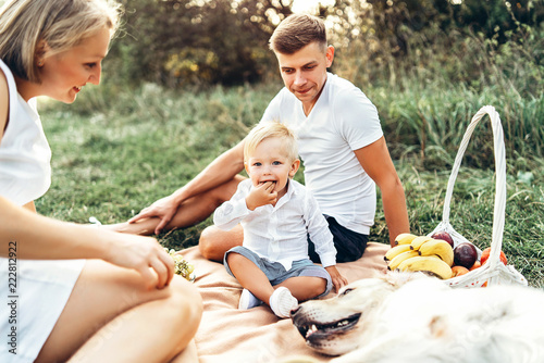 Young cute family on picnic with dog © bedya