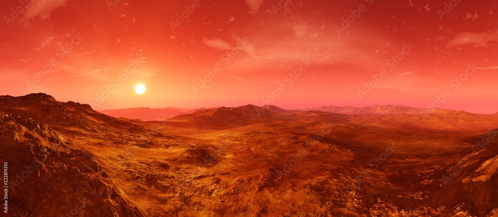 Fototapeta premium Martian landscape. Panorama of Mars. Alien landscape. 