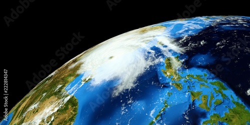 Fototapeta Naklejka Na Ścianę i Meble -  Extremely detailed and realistic high resolution 3D illustration of a Typhoon hitting  mainland China. Shot from Space. Elements of this image are furnished by Nasa.