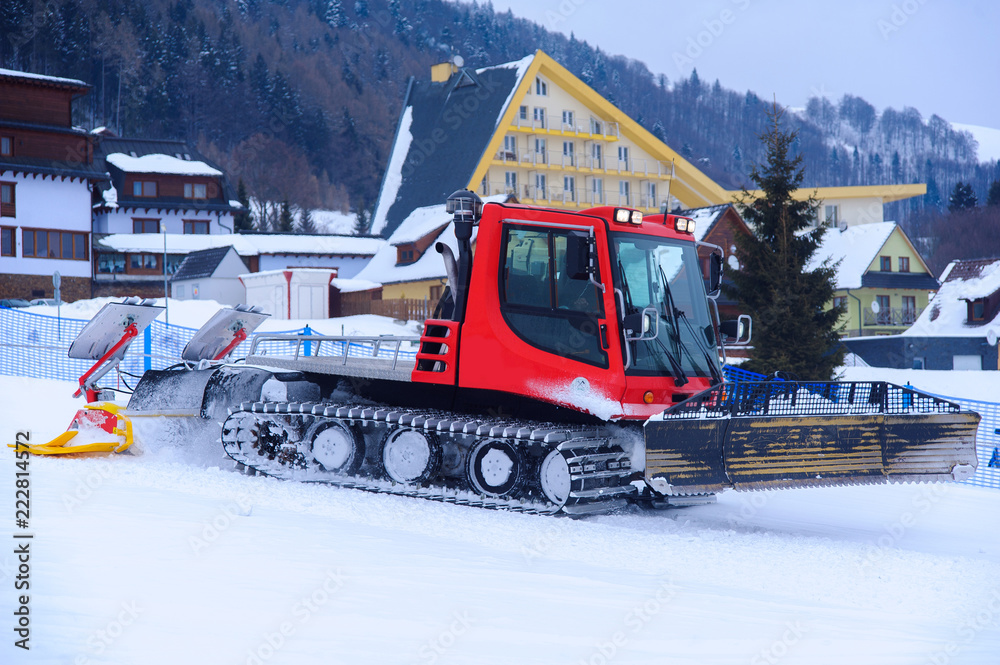 Red machine for skiing slope preparations Red machine for skiing slope preparations
