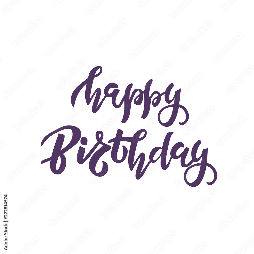 Happy birthday lettering text as badge, tag, icon, celebration card, invitation, postcard, banner. Vector illustration on white background