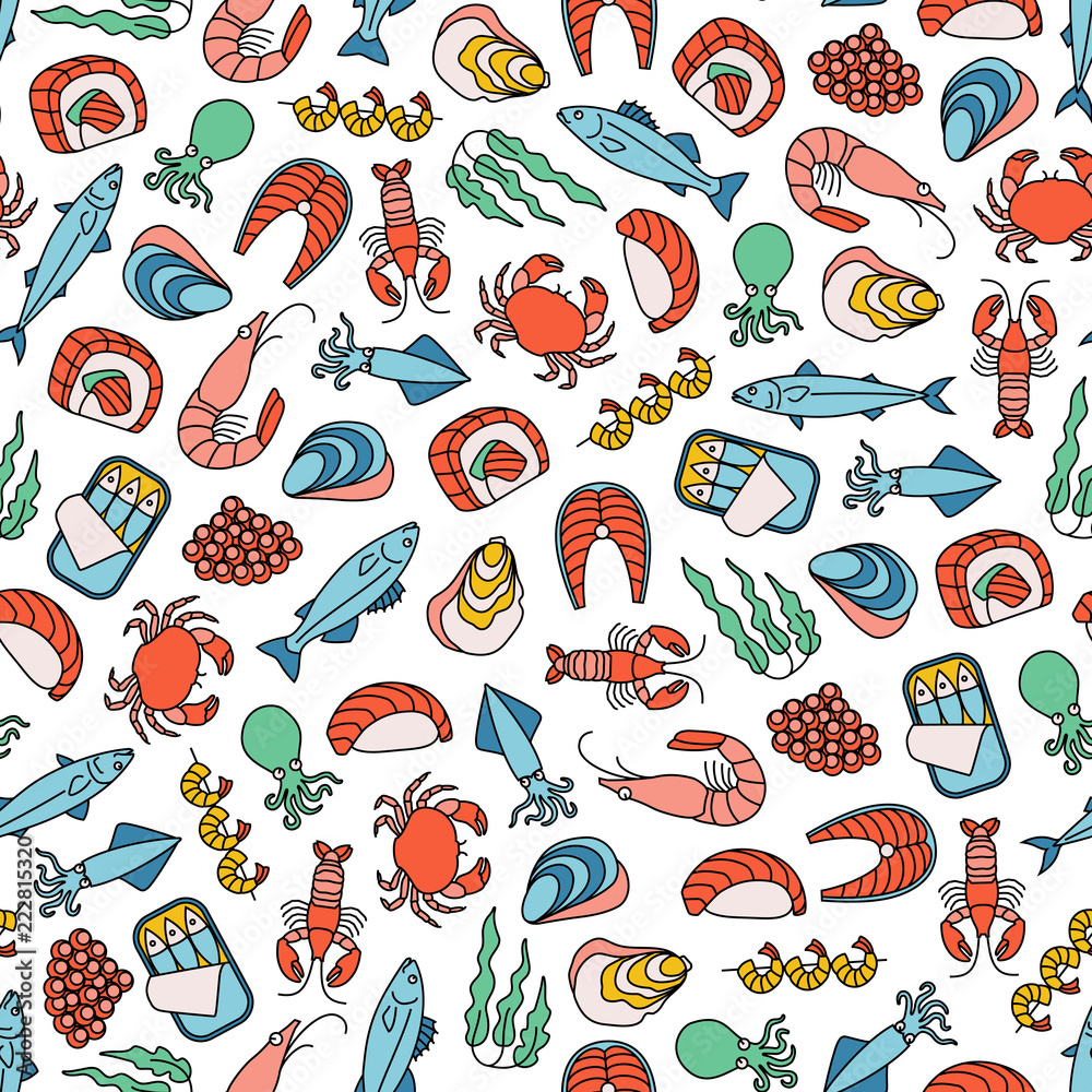 seamless pattern with seafood icons
