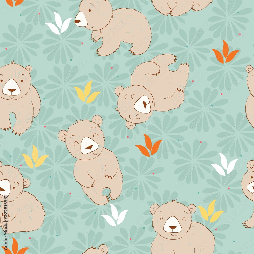 Obraz premium Vector cute seamless pattern with cartoon bears