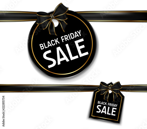 Black friday sale design. Black friday hanging sale tag with ribbon. Black friday special offer.