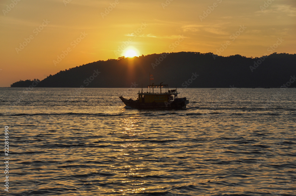 Ship on sunset in Kota Kinabalu