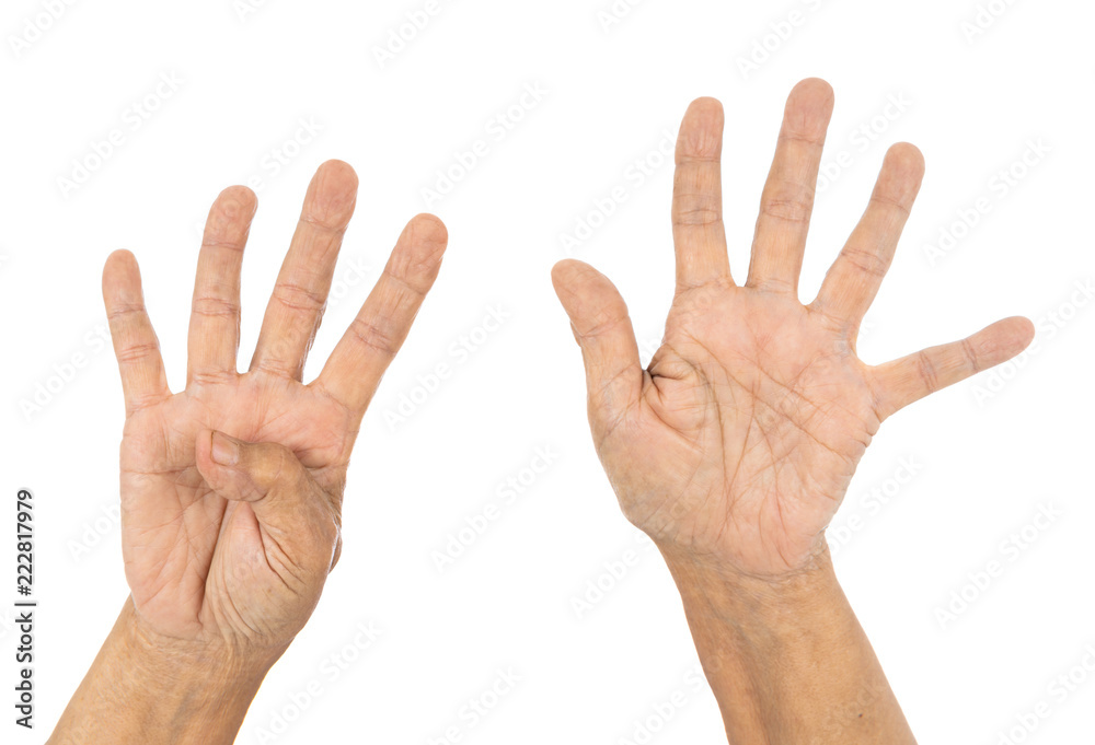 senior hand counting number 9 (nine) isolate on white background senior hand counting number 9 (nine) isolate on white background